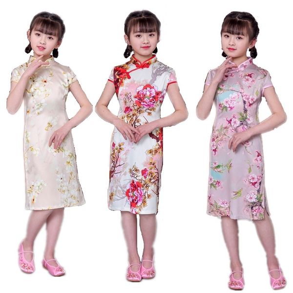 Nuovo arrivo ragazza vestito di un pezzo floreale cinese Chi-Pao abiti cheongsam scuola tradizionale ragazze vestiti abiti maglione estivo 210413