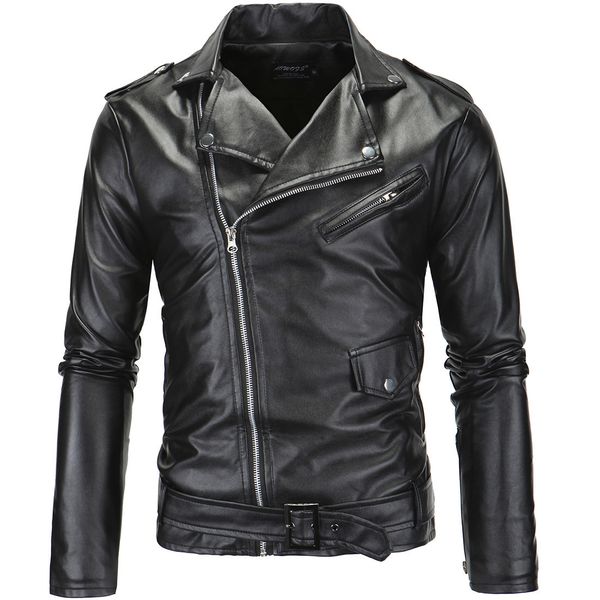 

men's motorcycle slim casual lapel collar oblique zipper leather jacket, Black;brown