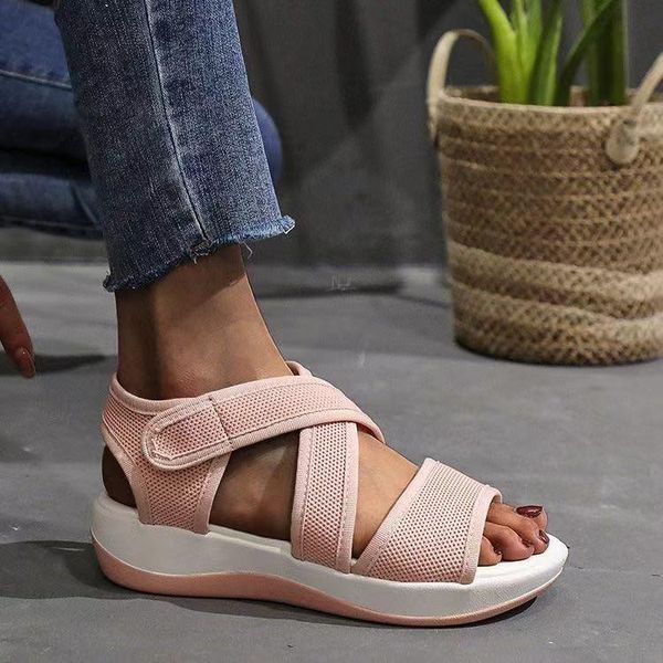

sandals 2021 women summer shoes wedge beach female hook & loop casual zapatillas casa mujer sapatos femininos flip flops, Black