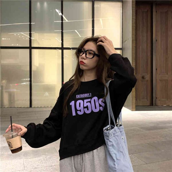 

hoodies ytx048 korean version of the loose print letter and fine short sweaters, Black