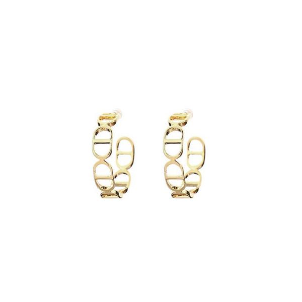 

hoop & huggie trendy exquisite niche design sense chain hollow retro temperament european and american net red s925 silver needle earrings, Golden;silver