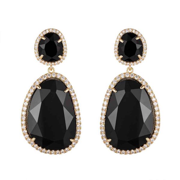 

2020 new luxury gold plated earrings geometry shape cubic zirconia inlay jewelry for women wedding gifts, Bronze;silver