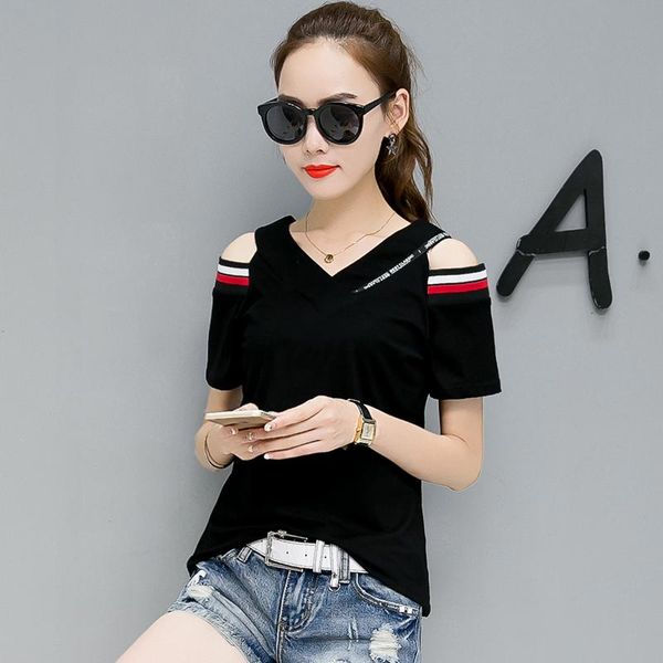 

women's t-shirt bobokateer v-neck cotton t shirt short sleeve black women clothes plus size woman femme t-shirty damskie camisetas muje, White