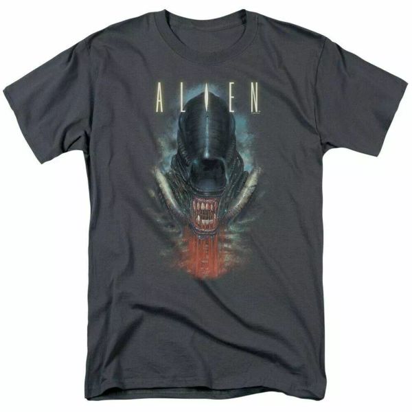 

alien bloody jaw t shirt mens license movie sci-fi horror tee charcoal, White;black