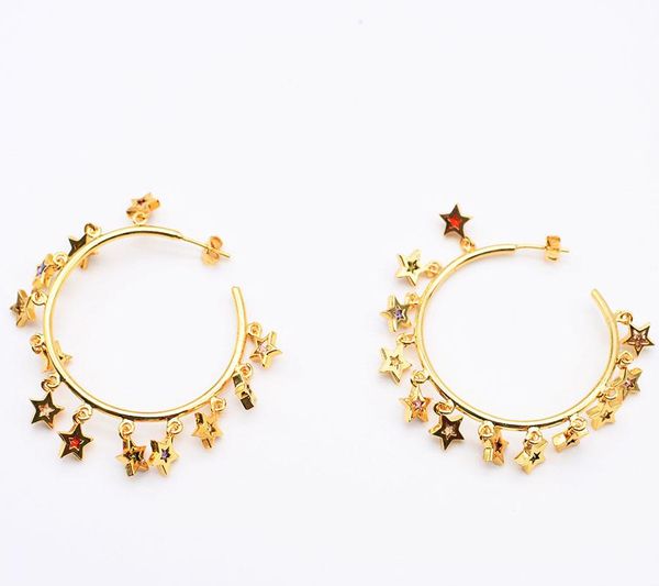 

hoop & huggie 45mm women's gold circle with colorful star decoration fashion style earrings for woman christmas gift 1 pair, Golden;silver