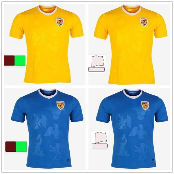 

21 22 romania soccer jersey home yellow away blue 2021 2022 alexandru cicaldau ianis hagi dennis marin mens football shirts maillots camiset, Black;yellow
