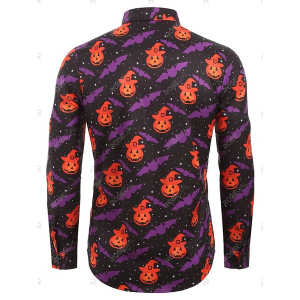 

Halloween men's Pumpkin Bat Printed Long Sleeves Shirt, White;black