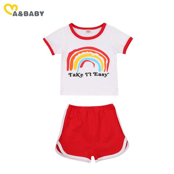

1-6y summer toddler kid girls rainbow clothes set letter t shirt shorts outfits tracksuit costumes 210515, White