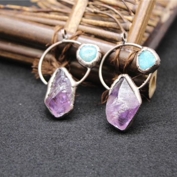 

pendant necklaces natural stone irregular rock raw amethysts pendants purple crystal amazonites quartz suspension necklace reiki, Silver