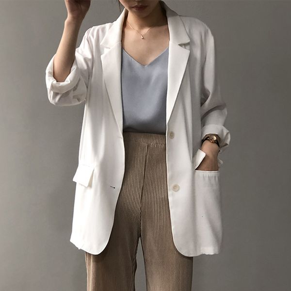 

women's suits & blazers pockets single breasted wrist autumn casual turn-down collar ladies suit fashion female clothes solid 1bn, White;black