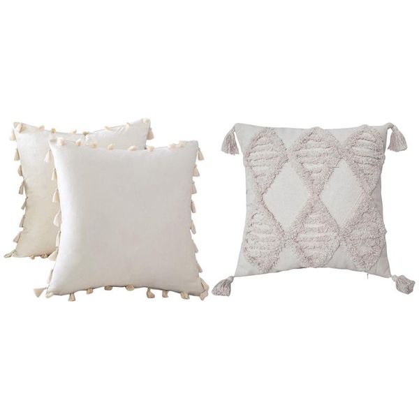 

pillow case 2x velvet soft solid christmas decorative throw cover milky white & 1x tufted creamy
