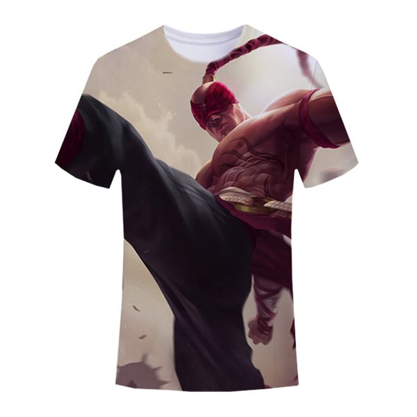 

2021 game t-shirt lol hero blind monk pattern 3d printing t-shirt men and women casual o-neck street casual loose fashion hip-hop top, White;black