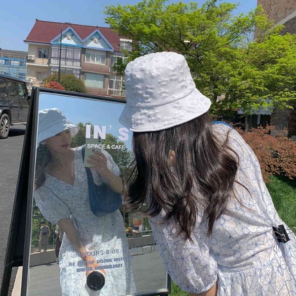 

liangfang fairy korean lace flower embroidered fisherman's hat summer sun shading versatile basin hat tide bucket hat, Blue;gray