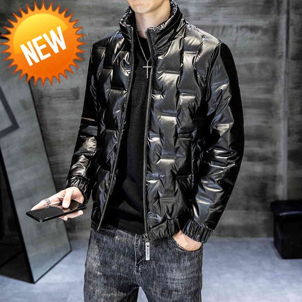 

light down jacket men's winter bright face short fashion brand cool cold warm coat individual outerwear korean vers, Black