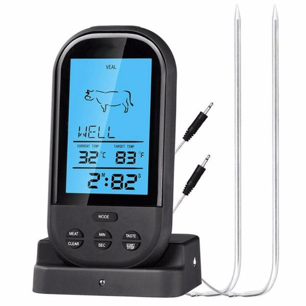 

smart home control 2021 black wireless digital lcd display bbq thermometer kitchen barbecue probe meat tool