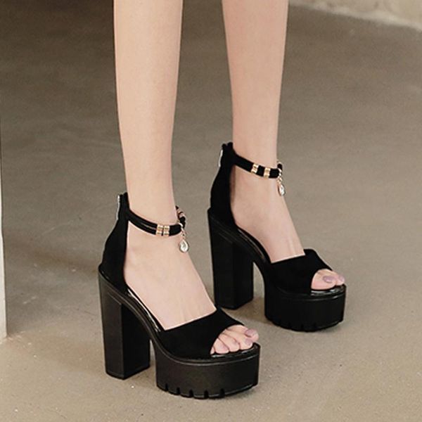 

summen platform women sandals super high heel 17cm thick shoes dress, Black