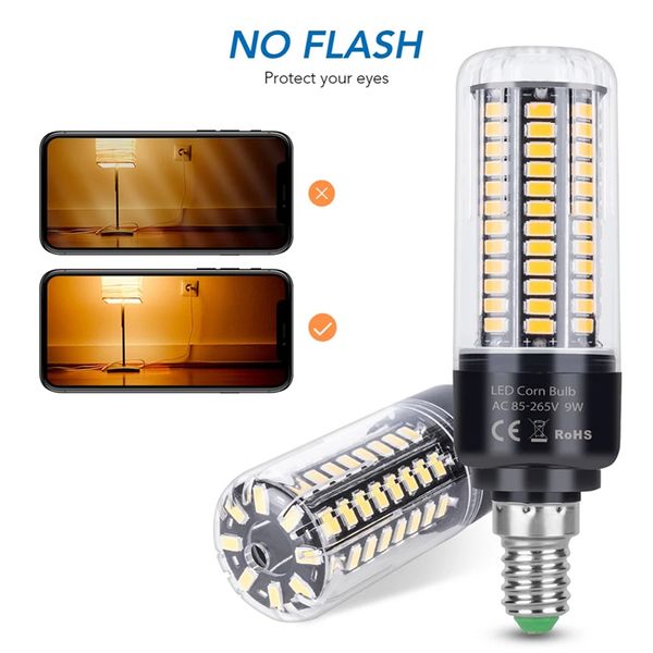 E14 LED lâmpada de milho 110V-220V E27 SMD5736 sem cintilação Candeleiro luz de vela 28 40 72 108 132 156 189 LEDs