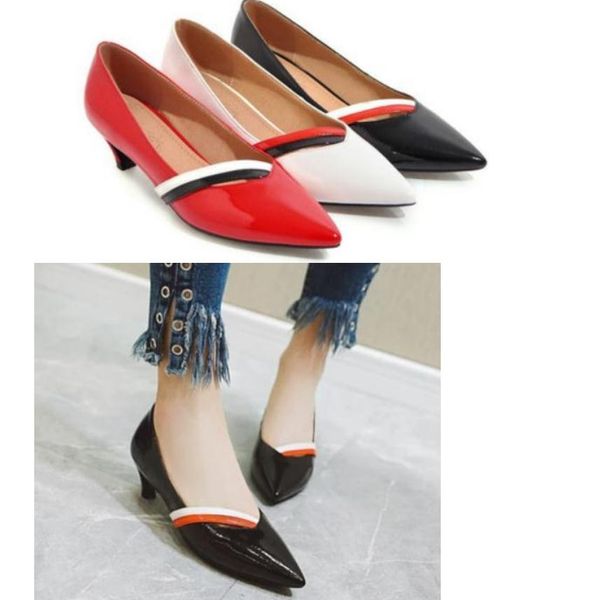 

blue patchwork women's shoes in spring and autumn middle heel pointed end, Black