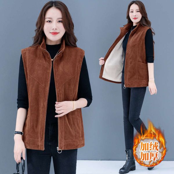 

corduroy vest, women's coat, loose leisure plush vest in autumn, White