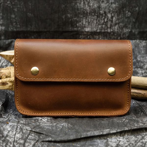 

pockets crazy horse leather waist bag belt men's small mobile phone 2086