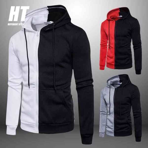 

men hoodies autumn patchwork cardigan sweatshirts men hoody casual tracksuit fashion zipper sportswear simple hoodie streetwear 210603, Black