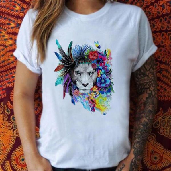 

women's t-shirt animal printing tshirt vintage pattern short sleeve femme t-shirts camisetas de mujer clothes t shirt women, White