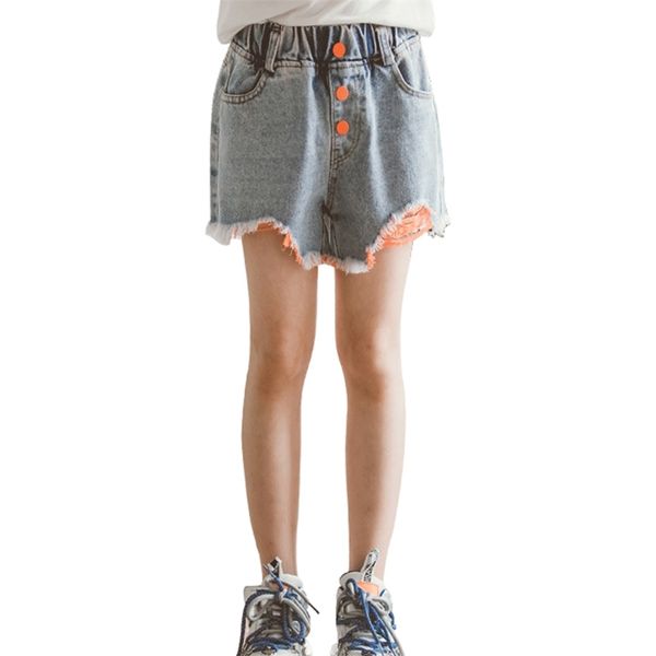 

jeans for girl button fly girls short pants casual kid summer children's clothing 6 8 10 12 14 210528, Blue