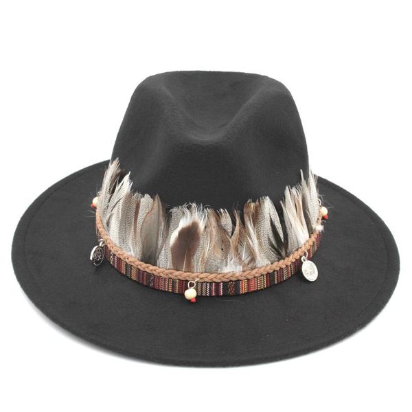 

mistdawn 2021 fashion men women's panama hats wide brim fedora trilby caps wool blend feather hatband size 56-58cm bbk, Blue;gray