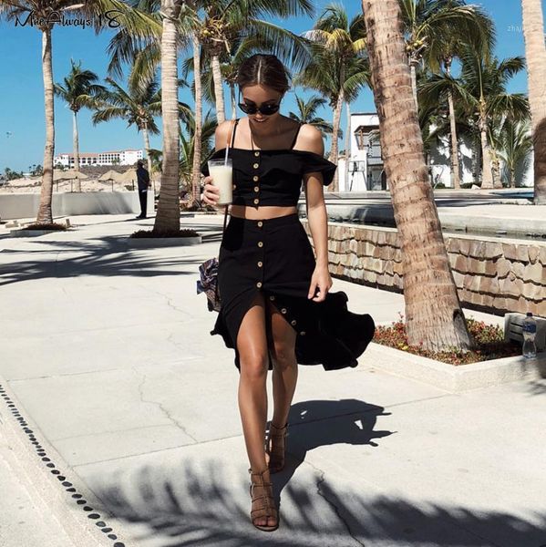 

two piece dress mnealways18 casual beach summer 2 set women short sleeve crop and skirt black suit off shoulder ladies outfit, White