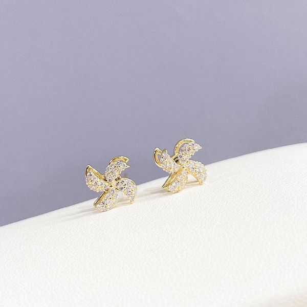 

stud exquisite 14k gold plated flower earrings for women luxury zircon cz gift, Golden;silver