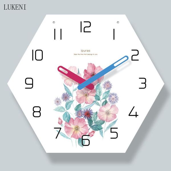 

wall clocks simple flower hexagonal 14-inch lanyard clockwall decor home