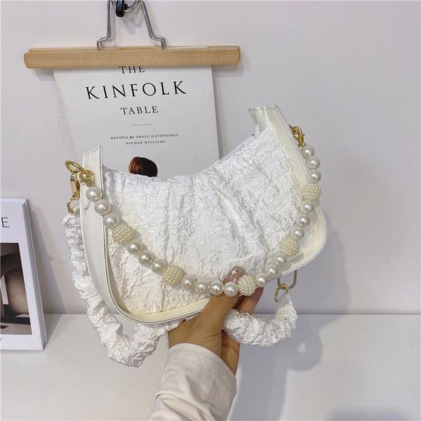 

evening bags retro lace canvas bag female pearl chian designer shoulder women purse casual small handbag shopping travel