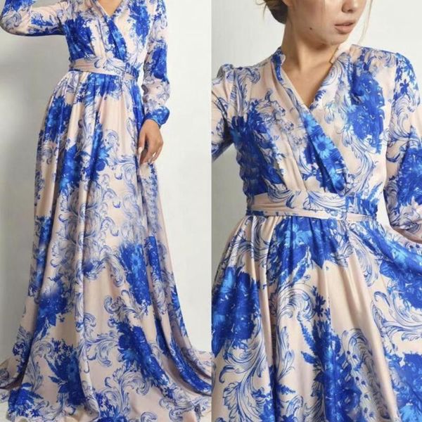 

casual dresses 2021 summer sundress women v neck long sleeve floral print dress high waist maxi plus size clothing, Black;gray