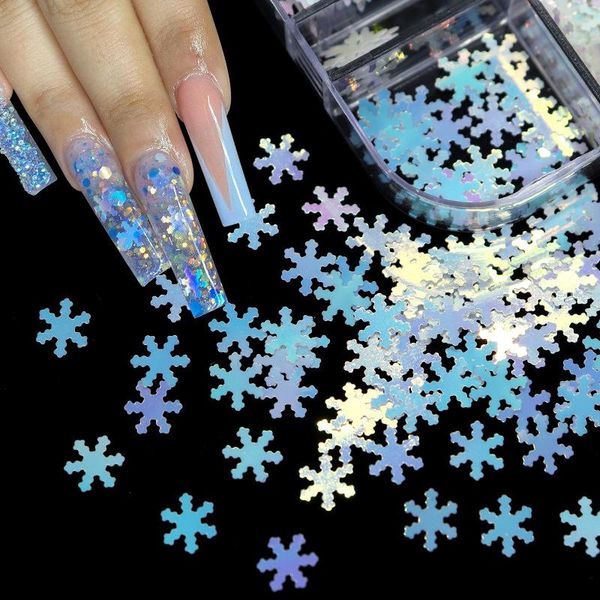 

nail art decorations 12 grid boxed christmas snowflake winter sequins tree cross stars stickers design decoration, Silver;gold