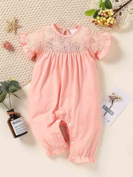 

baby lace insert frill trim jumpsuit she, Blue