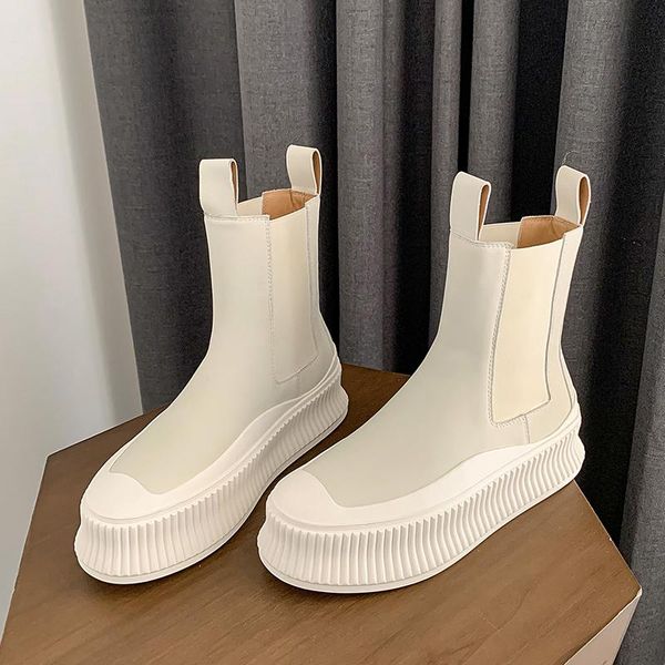 

boots genuine leather women flat shoes vintage round toe motorcycle for working casual basic woman, Black