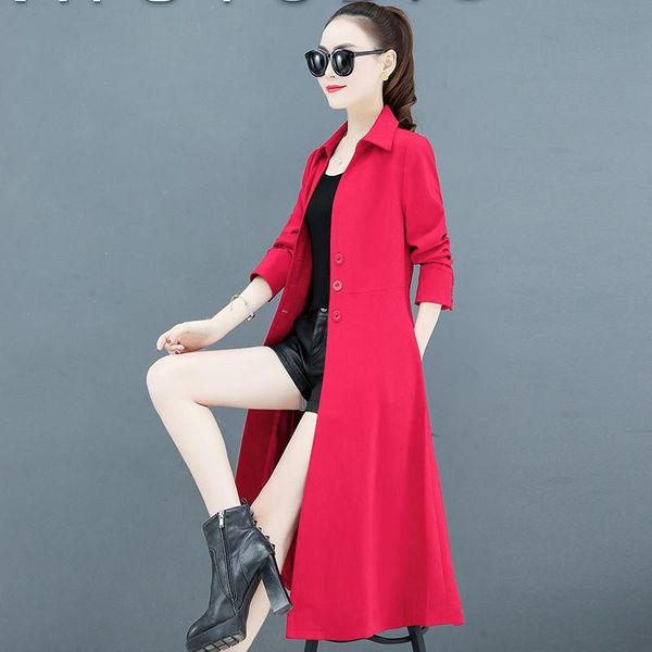 

women's trench coats spring autumn long coat women korea casual slim female outwear fashion windbreaker office ladies, Tan;black
