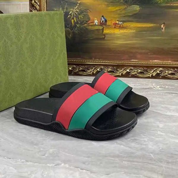 

classic designer men rubber slippers women sandals red green stripes slides shoes doraemon print slide summer wide flat slipper, Black