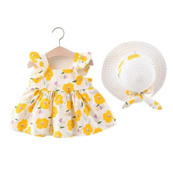 

girl's dresses cute kids girls 2021 summer clothes bow princess dresss children wings with hats baby dress 0-3y, Red;yellow