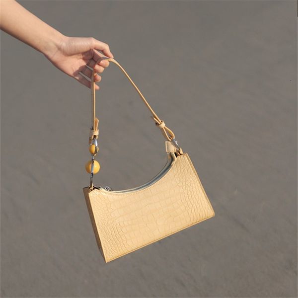

evening bags niche pearl portable crocodile pattern underarm baguette female autumn 2021 fashion wild simple shoulder bag gok9
