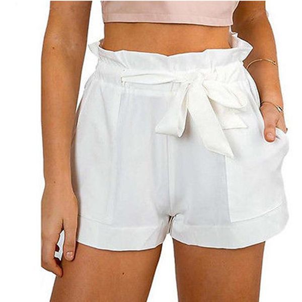

women's shorts summer elegant girls ruffles bottoms female fashion casual high waist black white khaki crepe, White;black