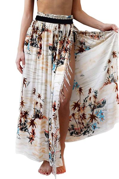 

skirts 2021 summer wear tassels vacation sandy beach printing half-body skirt woman, Black