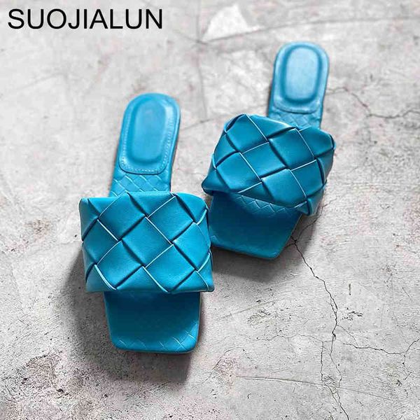 

suojialun 2021 new brand slippers weave leather women sandal open toe flat casual slides summer outdoor beach female flip flops k731, Black