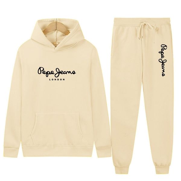 

men's casual sports suit, sweater, pants and plush two-piece set, autumn winter print, Gray