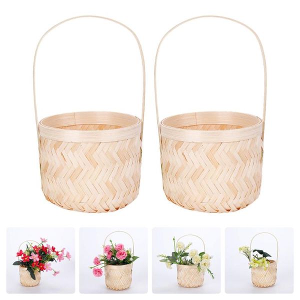 

storage baskets 2pcs decorative basket handicraft bamboo woven flower arrangement holder