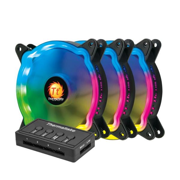 

fans & coolings thermaltake 120mm rgb silent case fan with argb controlling hub sync lighting effect 20 modes 34.24 cfm 1300rpm 3 packs
