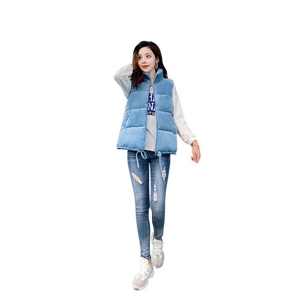 

down cotton vest women 21 autumn winter fashion korean thick drawstring outerwear slimturtleneck short jacket female lr1369 210531, Black;white