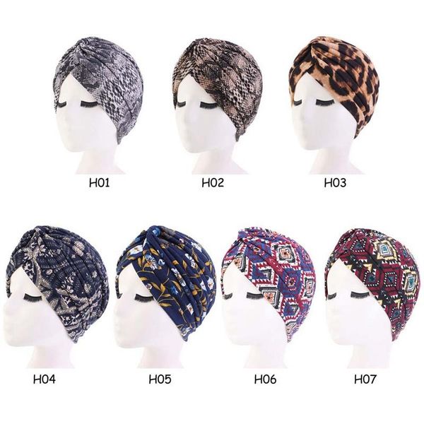 

bandanas women stretchy turban muslim hat headband warp female chemo hijab knotted cap for beanie/skull caps, Blue;gray