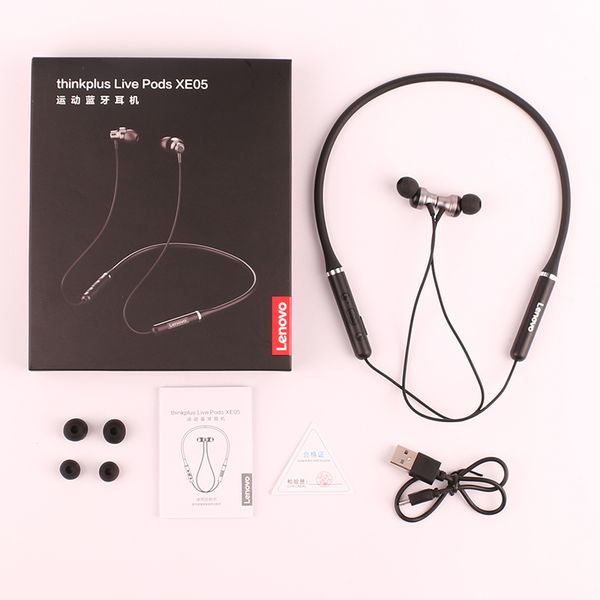 

lenovo xe05 headphones magnet sports headset neck-mounted wired waterproof stereo earbud bass suitable for samsung smartphones, with retail