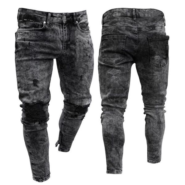 

black jeans mens skinny stretch denim pants distressed ripped freyed slim fit trousers cotton cow street clothing men's, Blue